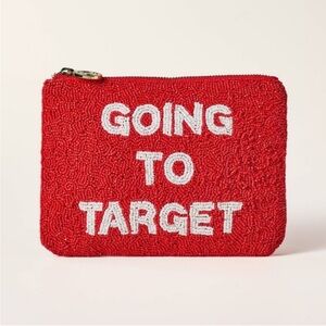 Red Beaded Pouch with White Text